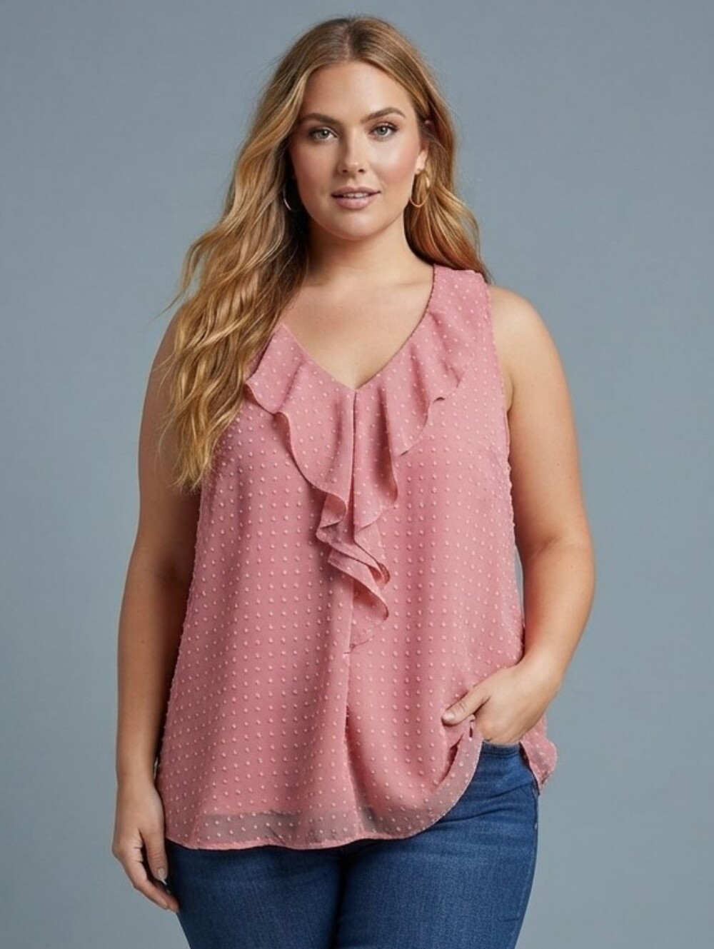 Maurices Swiss Dot Ruffle Sleeveless Blouse, Cottagecore Vibe, Plus Size 3